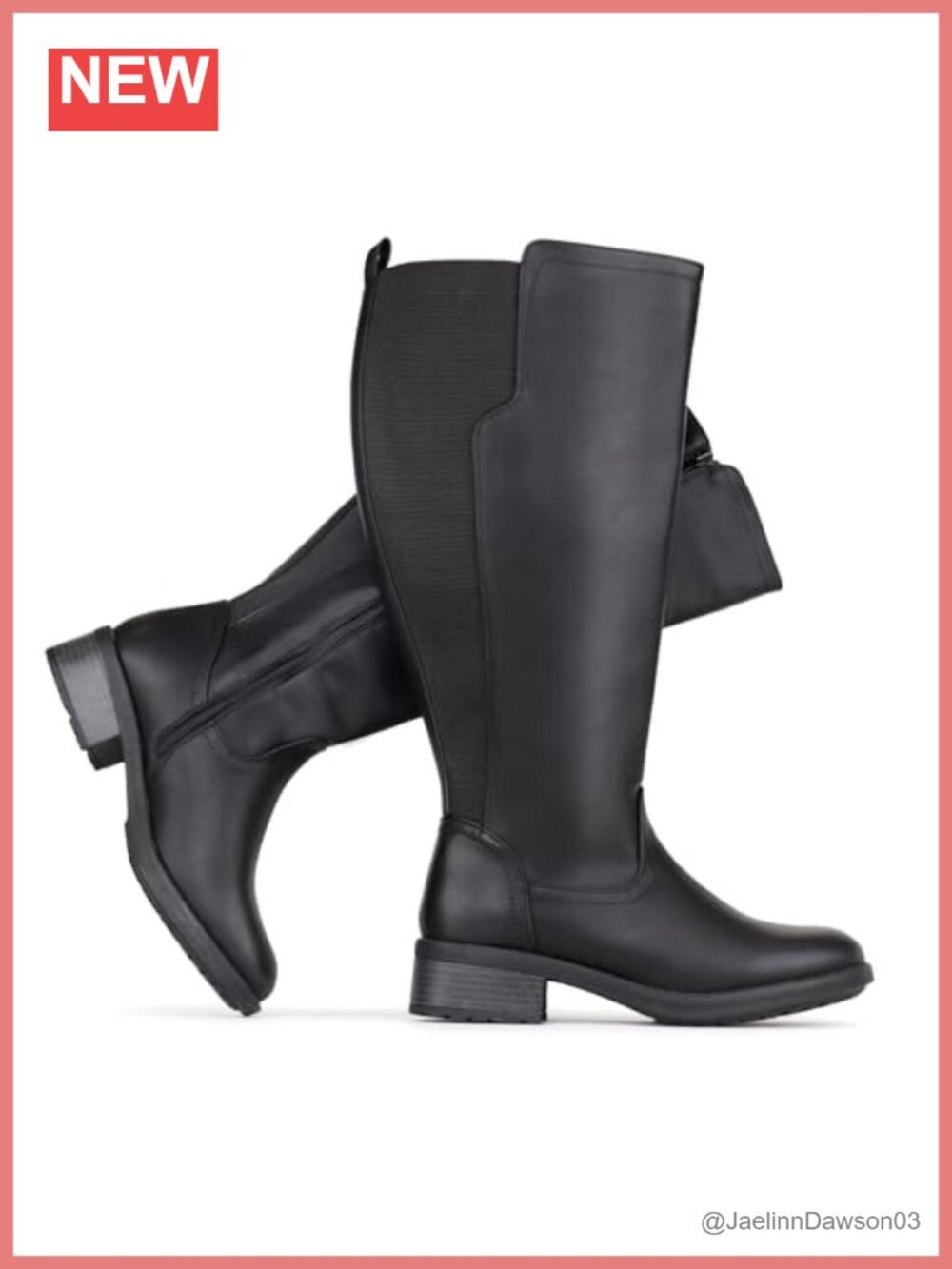 Extra Wide Calf Knee High Boots Side Zip Stretch Panel Faux Leather Block Heel